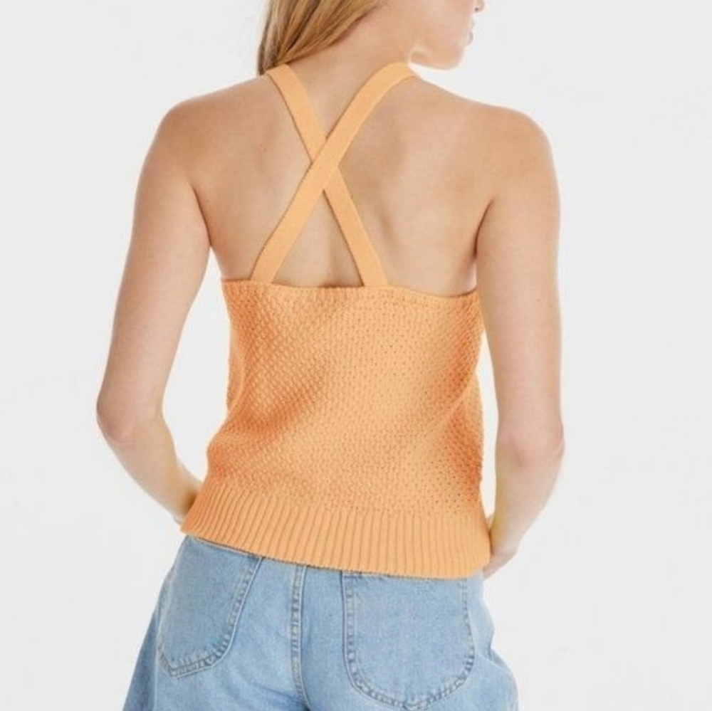 Heavy Knit Cotton Sweater Halter Tank Top XL Boxy Relaxed Oversized Fit - Picture 3 of 11